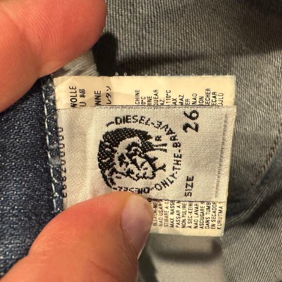 Diesel Bootcut Denim Jeans Blue Low Rise Button Fly Pocket Distressed Hem Sz 26 - Picture 8 of 9